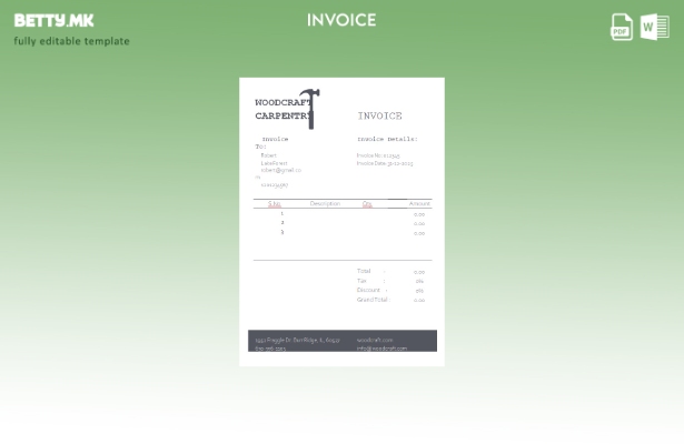 Шаблон за фактура за бесплатна столарија во модерен стил